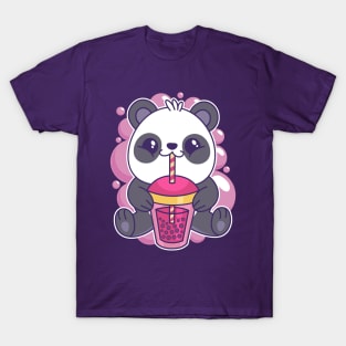 Baby Panda Drinking Bubble Tea Cute Kawaii Bear T-Shirt